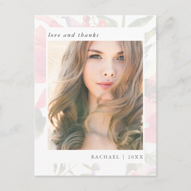 Elegant Floral Graduation Thank You Photo Postcard (Front)