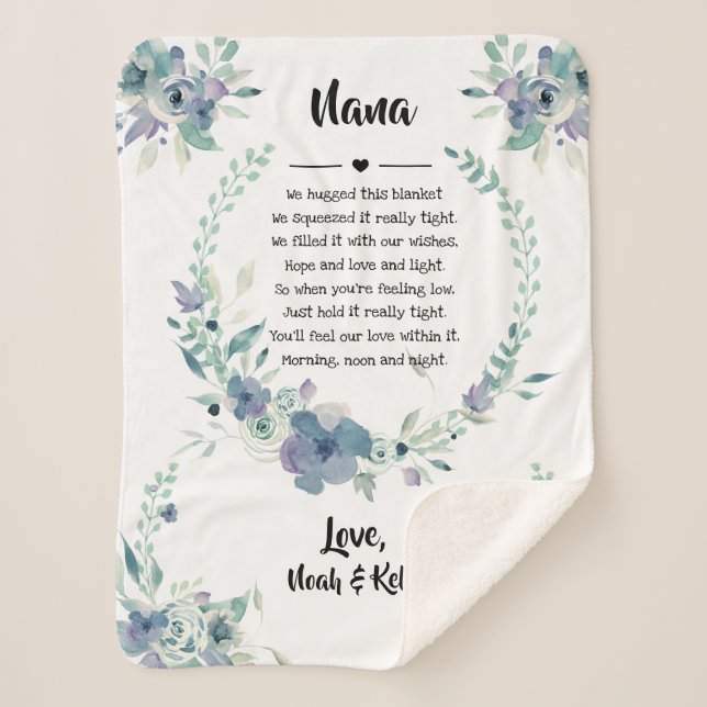 Elegant Floral Grandma Nana Grandchildren Quote Sherpa Blanket (Front)
