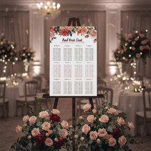 Elegant Floral & Gray Striped Wedding Guest Seatin Acrylic Sign