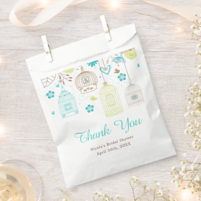 Elegant Floral Green and Blue Bridal Shower Favour Bags (Clipped)