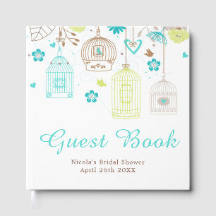 Elegant Floral Green and Blue Bridal Shower Guest Book