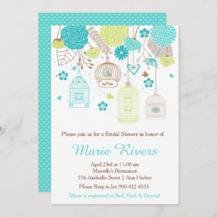 Elegant Floral Green and Blue Bridal Shower Invitation