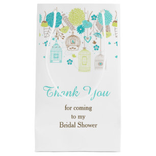 Elegant Floral Green and Blue Bridal Shower Small Gift Bag