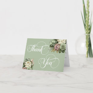 Elegant Floral Green and White Wedding RSVP Thank You Card