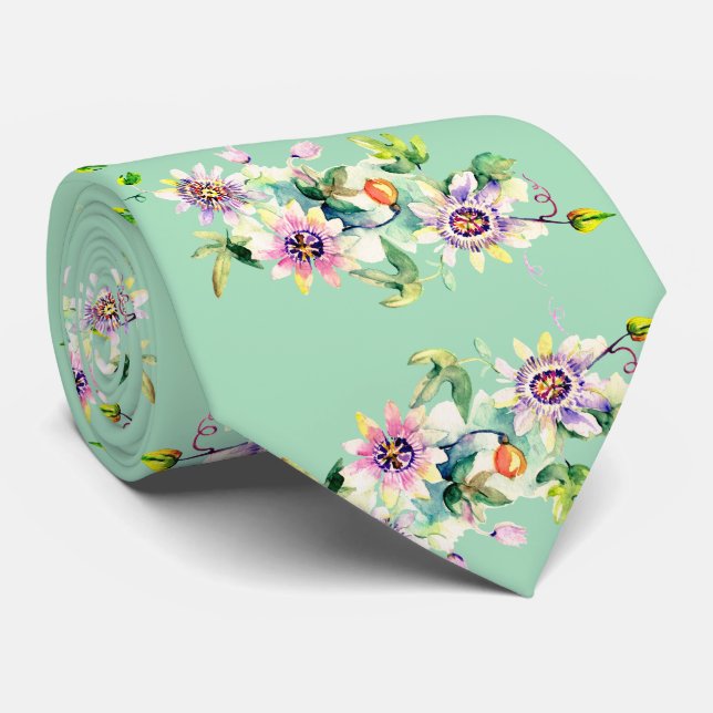 Elegant Floral Green Groom Wedding Tie (Rolled)