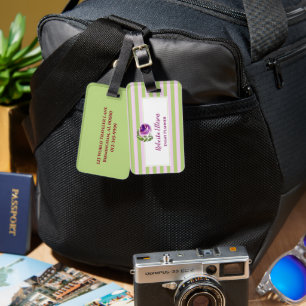 Elegant Floral Green Lilac Horizontal Stripes Luggage Tag