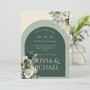 Elegant Floral Green Wedding Invitation