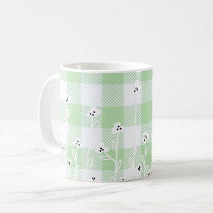Elegant floral green white plaid gingham coffee mug