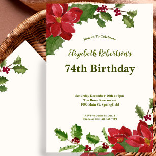 Elegant Floral Greenery 74th Birthday Invitation