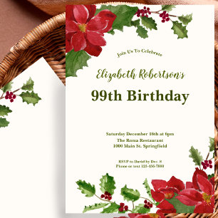 Elegant Floral Greenery 99th Birthday Invitation