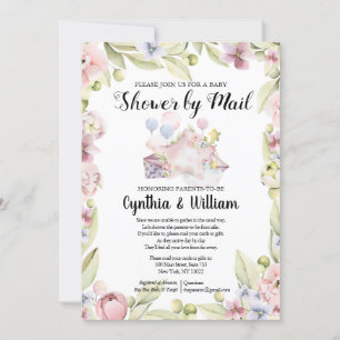 Elegant Floral Greenery Baby Shower by Mail Invitation