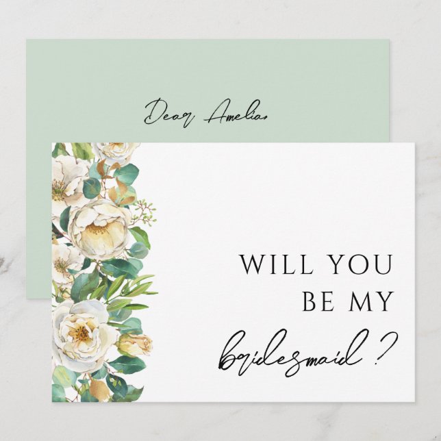 Elegant Floral Greenery Bridesmaid Proposal Card (Front/Back)