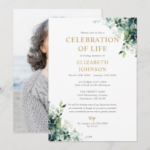 Elegant Floral Greenery Celebration of Life Photo Invitation