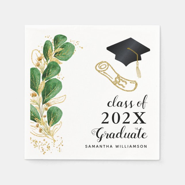 Elegant Floral Greenery Class of 2025 Graduation Napkin (Front)
