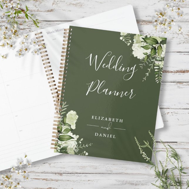 Elegant Floral Greenery Olive Green Wedding Planner (Elegant Floral Greenery Olive Green Wedding Planner)