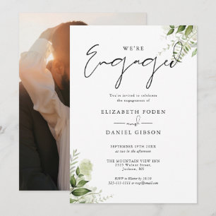 Elegant Floral Greenery Photo Engagement Party Invitation