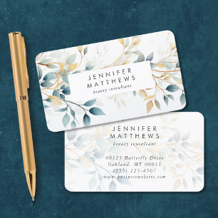 Elegant Floral Greenery Teal Gold Botanical Business Card