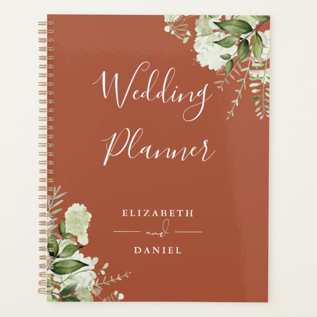 Elegant Floral Greenery Terracotta Wedding Planner (Front)