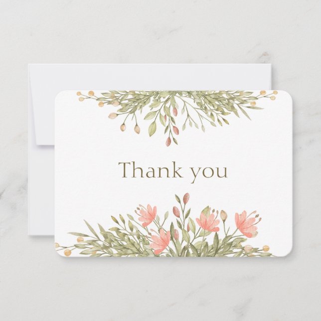 Elegant Floral Greenery thank you. Floral Card (Front)
