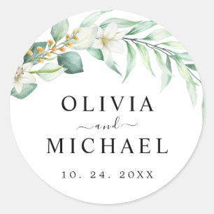Elegant Floral Greenery Wedding  Classic Round Sticker