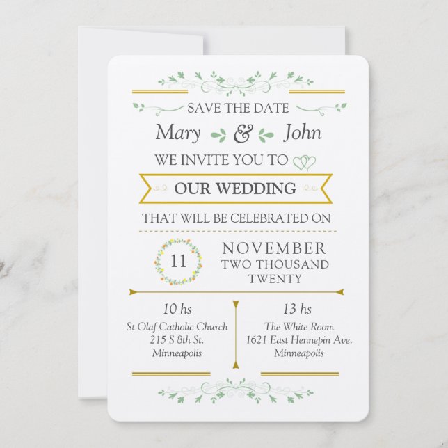 Elegant Floral Greenery Wedding Invitation (Front)