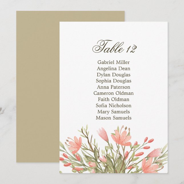 Elegant Floral Greenery Wedding  Seating Chart Invitation (Front/Back)