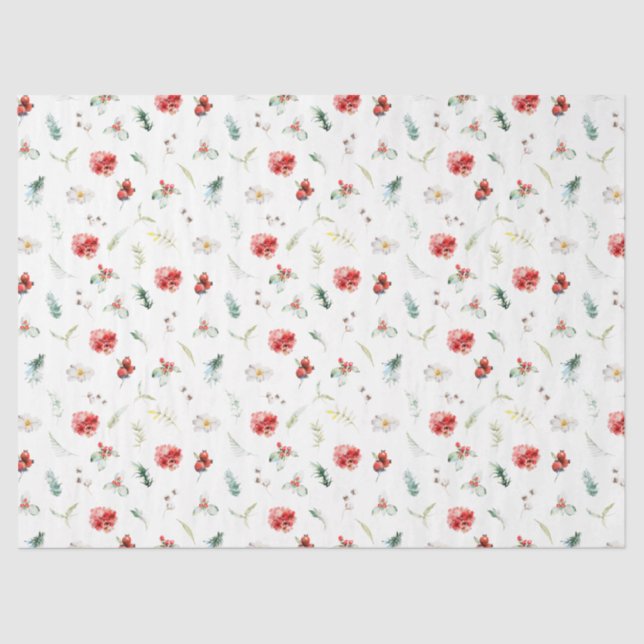 Elegant Floral Greenery Winter Pattern Tissue Paper (Front)