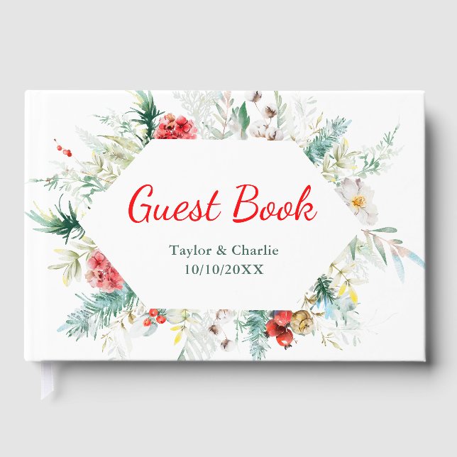Elegant Floral Greenery Winter Wedding Guest Book (Front)