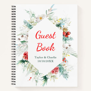 Elegant Floral Greenery Winter Wedding Guest Book