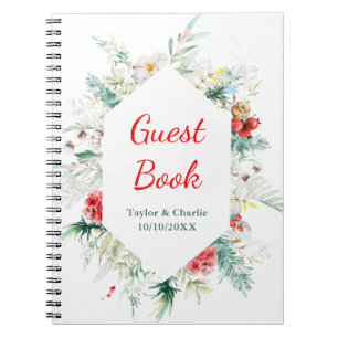 Elegant Floral Greenery Winter Wedding Guest Book