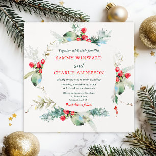 Elegant Floral Greenery Winter Wedding Invitation