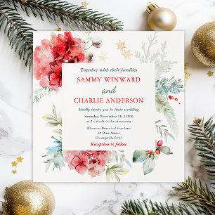 Elegant Floral Greenery Winter Wedding Invitation