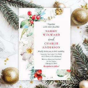 Elegant Floral Greenery Winter Wedding Invitation