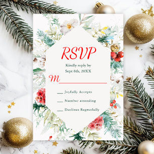 Elegant Floral Greenery Winter Wedding RSVP Card
