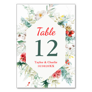 Elegant Floral Greenery Winter Wedding Table Number