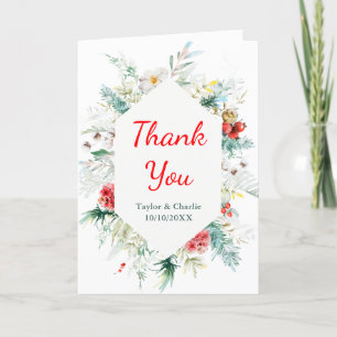 Elegant Floral Greenery Winter Wedding Thank You Card