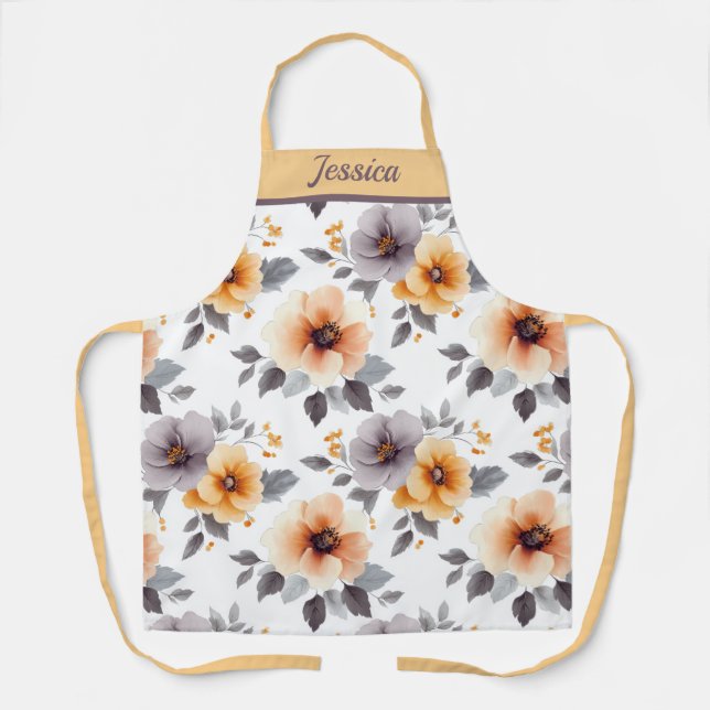Elegant Floral grey Personalised Apron (Front)