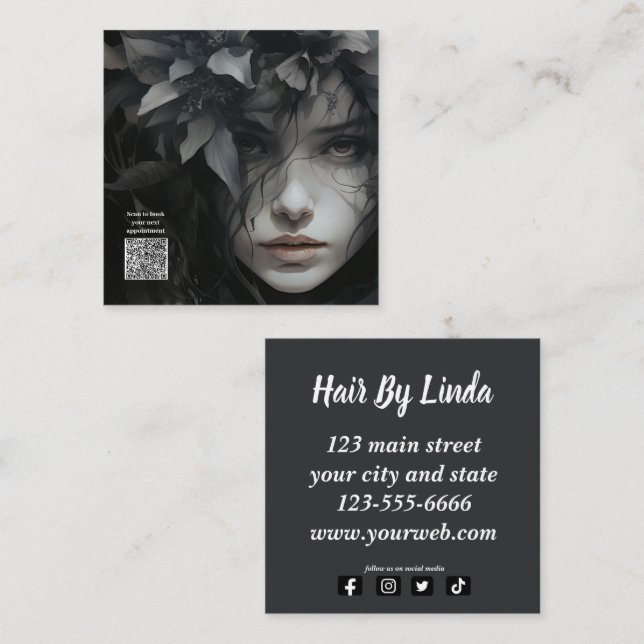 Elegant Floral Hairstylist  QR code business cards (Front/Back)