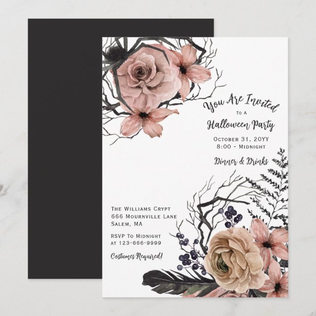 Elegant Floral Halloween Party Invitation (Front/Back)