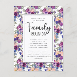 Elegant Floral Hand-Lettered Script Family Reunion Postcard