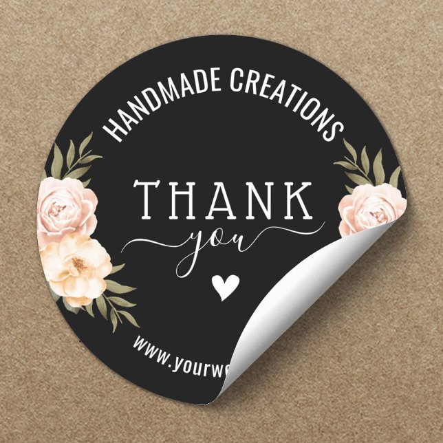 Elegant Floral Handmade Business Thank You Classic Round Sticker (Creator Uploaded)