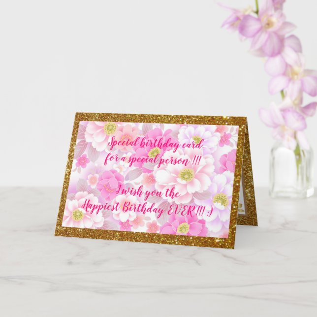 Elegant Floral Happiest Birthday Card (Orchid)