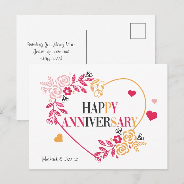 Elegant Floral Happy Anniversary Card (Front/Back)