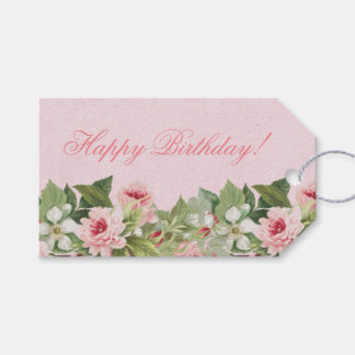 Elegant floral Happy Birthday gift tag w/ flowers