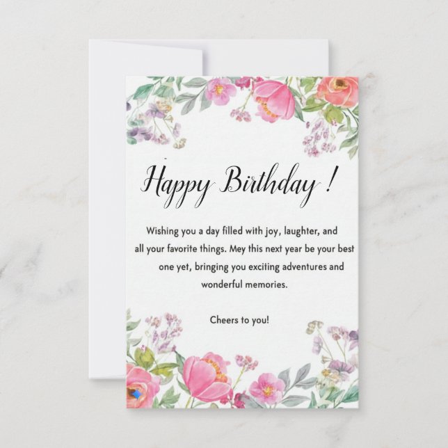 Elegant Floral Happy Birthday Greeting Card (Front)