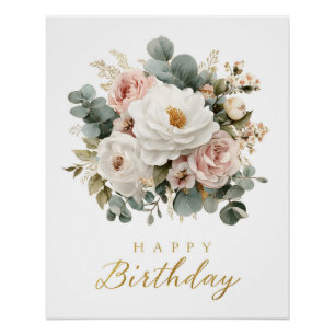 Elegant Floral "Happy Birthday"  Poster