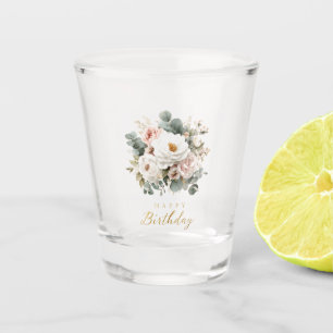 Elegant Floral "Happy Birthday" Shot Glass