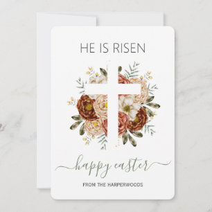 Elegant Floral Happy Easter Cross Christian Holiday Card