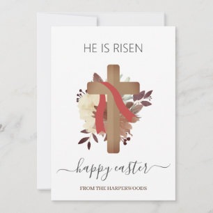 Elegant Floral Happy Easter Cross Christian Holiday Card