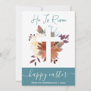 Elegant Floral Happy Easter Cross Christian Holiday Card